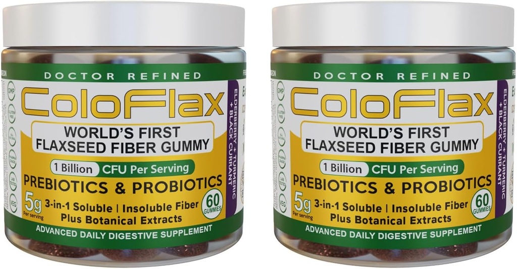 Organic Flaxseed Fiber + Probiotic Gummies | Constipation Relief & Regularity Without The Cramp for Adults, Soluble & Insoluble Triple-Fiber Vegan Gummies - 60 Servings