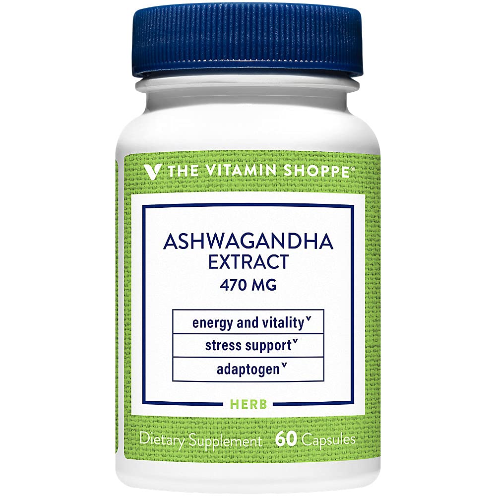 The Vitamin Shoppe Ashwagandha 470MG - Stress Support, Energy & Adaptogenic Wellness, Root Extract (60 Capsules)