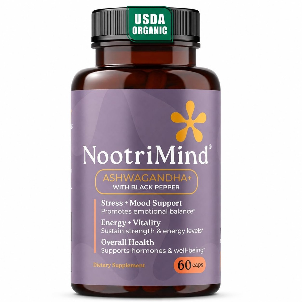 Organic Ashwagandha Capsules 1300mg Daily Serving (Withania Somnifera) with Black Pepper – Root Powder + Extract – Relaxation & Mood Support Supplement – Vegan, Non-GMO – 60 Count