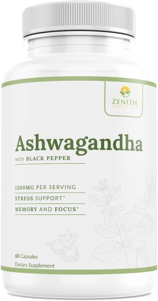 Ashwagandha 1300mg Capsules – Stress Relief & Cortisol Support, Immune & Energy Boost, Mental Clarity, Herbal Adaptogen Supplement – 60 Count
