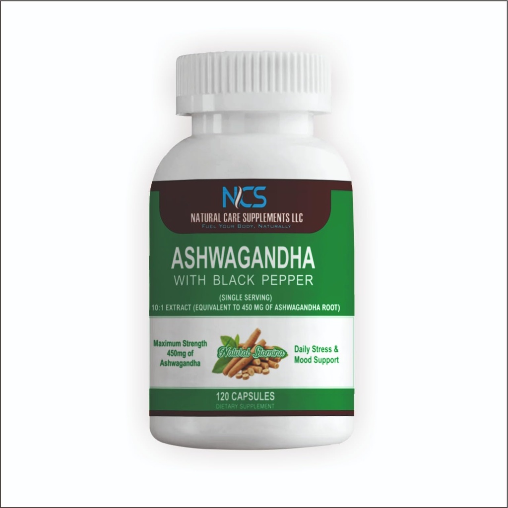 Ashwagandha 450mg – Herbal Supplement with Black Pepper for Stress Relief, Relaxation & Daily Wellness