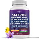 NEW AGE Saffron Supplements with Ashwagandha - Support with L-Theanine, Ginkgo Biloba, St. John's Wort, Rhodiola Rosea & 5-HTP - Saffron 60 Count