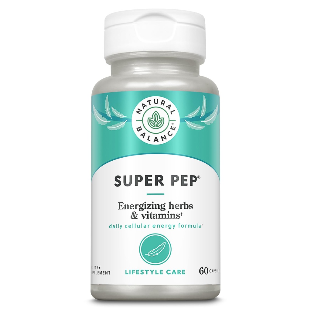 Natural Balance Super Pep | All Day Herbal Energy Supplement | with Eleuthero, Kola Nut, Gotu Kola, B-Vitamins & Chromium | 60 Capsules, 30 Servings