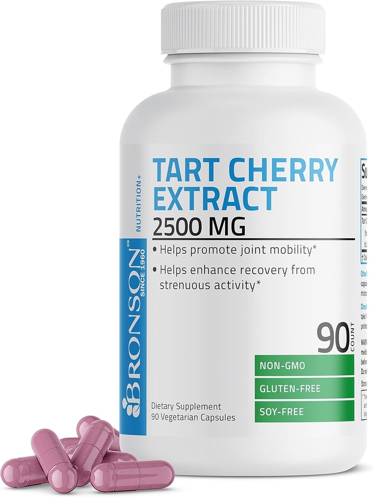 Bronson Tart Cherry Extract 2500 mg Premium Non-GMO Formuła Pakowane przeciwutleniacze i Flavonoids, 90 Kapsułki wegetariańskie