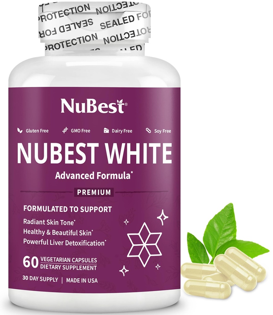 NuBest White - Glutathione 400mg & Milk Thistle Extract - Skin Brightening Supplement - Helps Beautiful and Radiant Skin - Antioxidant Supplement & Detoxification | 1 Month Supply