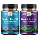 Bundle of Nootropic Brain Supplement for Memory & Focus with Bacopa Monnieri VIT A B6 Riboflavin Niacin Thiamin Folate and Kava Kava Root Extract Supplement 1000mg - Calming Capsules for Stress Relief