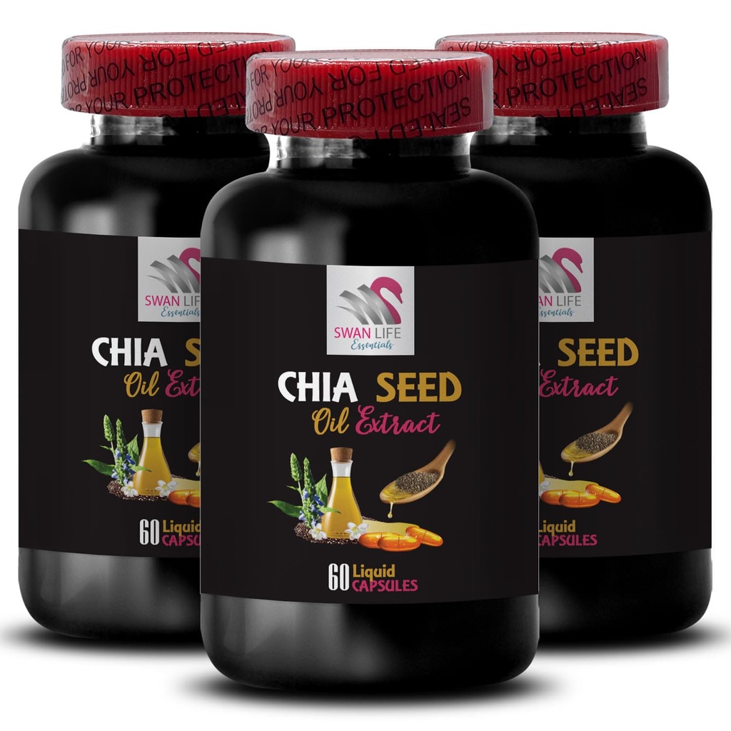 Hydrating oil - CHIA SEED OIL EXTRACT - Cold-pressed, Skin conditioner, Chia hair care, Glow enhancer, Hydration booster, Silky finish, Lightweight texture, Daily care 3 Bottle 180 Capsules