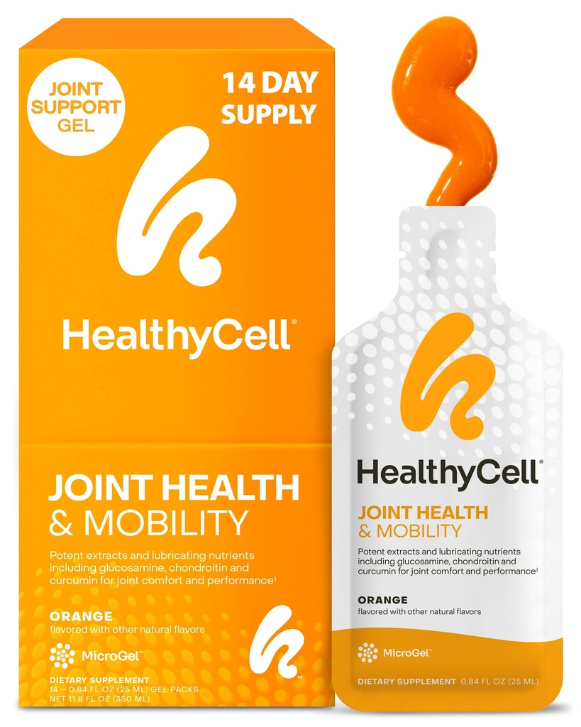 Healthycell Joint Health & Mobility Daily Liquid Supplement - Joint Support Supplement, Inflammation Response, Cartilage & Flexibility with Curcumin, Glucosamine & Chondroitin - 14 Gel Packs