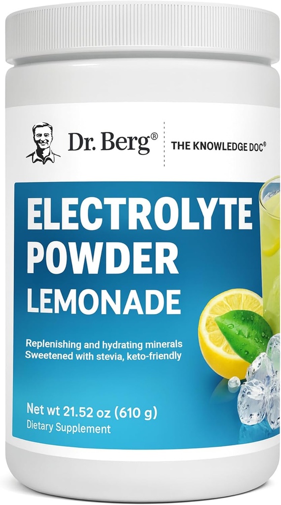 Dr. Berg Zero Sugar Hydration Keto Electrolyte Powder - Enhanced w/ 1000 mg of Potassium " Real Pink Himalayan Salt (NOT Table Salt) - Lemonade Flavor Hydration Drink Mix supplement - 100 Servings