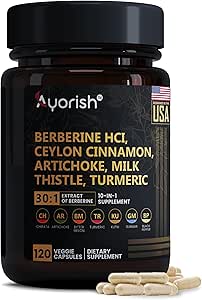 Berberine Supplement – High Strength 7500mg Equivalent – Berberine with Ceylon Cinnamon, Milk Thistle & Turmeric – 120 Vegan Capsules – Non-GMO, USA Formulated