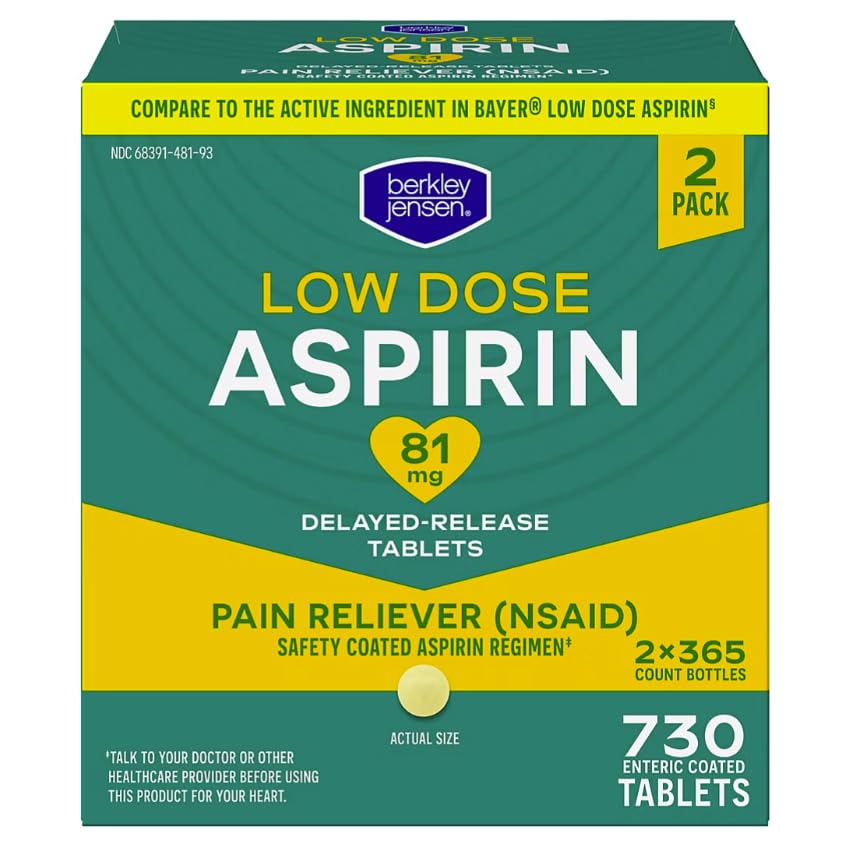 berkley jensen Aspirin 81mg Low-Dose Tablets, 365 Count (Pack of 2)