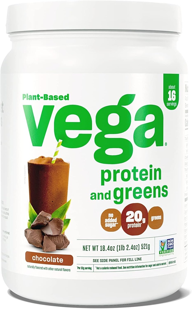 Vega Protein dan Hijau Powder Protein, Chocolate - 20g Tanaman Berdasarkan Protein Plus Vegan, Vegan, Non GMO, Pea Protein untuk Perempuan dan Pria, 1.2 pon (Packaging May Vary)