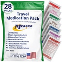 MFASCO - 7 in 1 - Travel Size Medicine Kit - TSA Approved | 28 First Aid Emergency OTC Medicine Packets for Cruise & International Travel | Compact Med Refill for Traveling & Office Assembled in USA