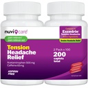NUVICARE Tension Headache Relief Pills with 500mg Acetaminophen and 65mg Caffeine - Non Aspirin Pain Reliever Aid - Compare to Active Ingredient in Aspirin Free Excedrin Tension Headache (2 Pack)