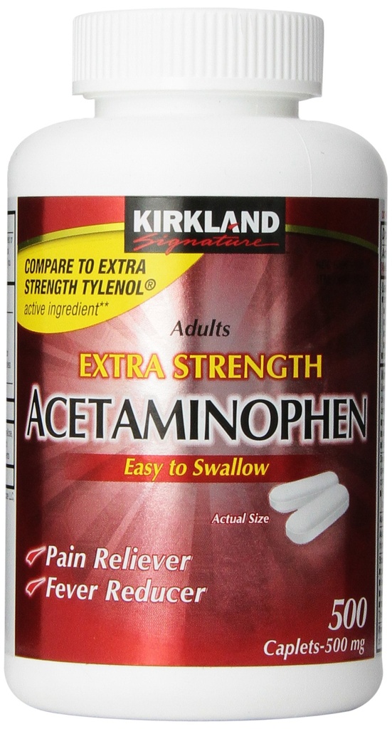 Kirkland Extra Strength Non-Aspirin Acetaminophen Caplets, 500 mg, 1000 Count
