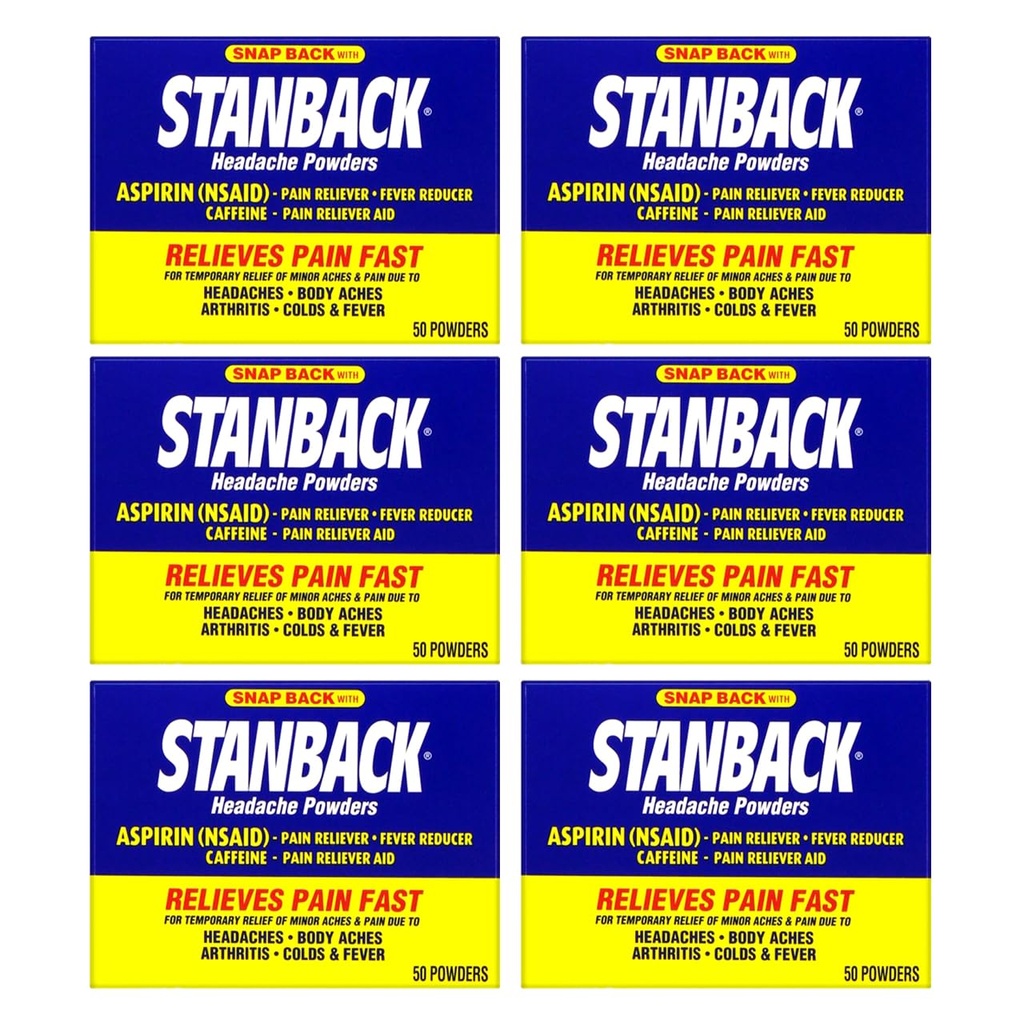 Stanback Headache Powders, Fast Pain Relief with Aspirin (NSAID) and Caffeine, 50 Count (6 Pack)