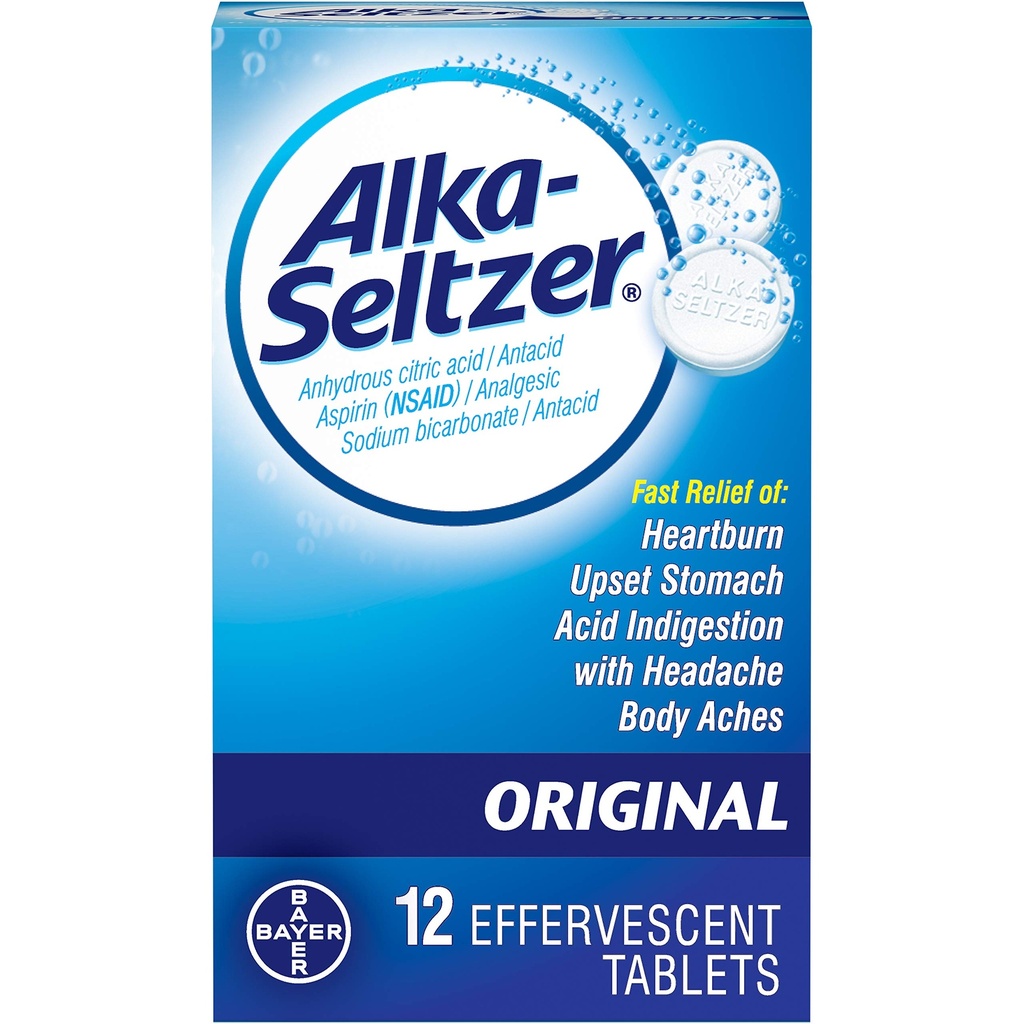 Alka-Seltzer Original Effervescent Tablets with Aspirin, 12-Count (Pack of 3)