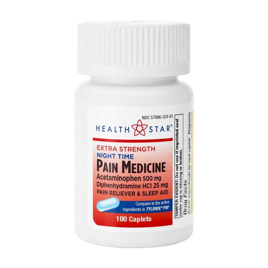 GeriCare Extra Strength Night-Time Acetaminophen 500 mg, Diphenhydramine HCI 25 mg Caplets - Dual-Action Formula for Effective Pain Management and Enhanced Sleep Quality, 100 Count (Pack of 1)