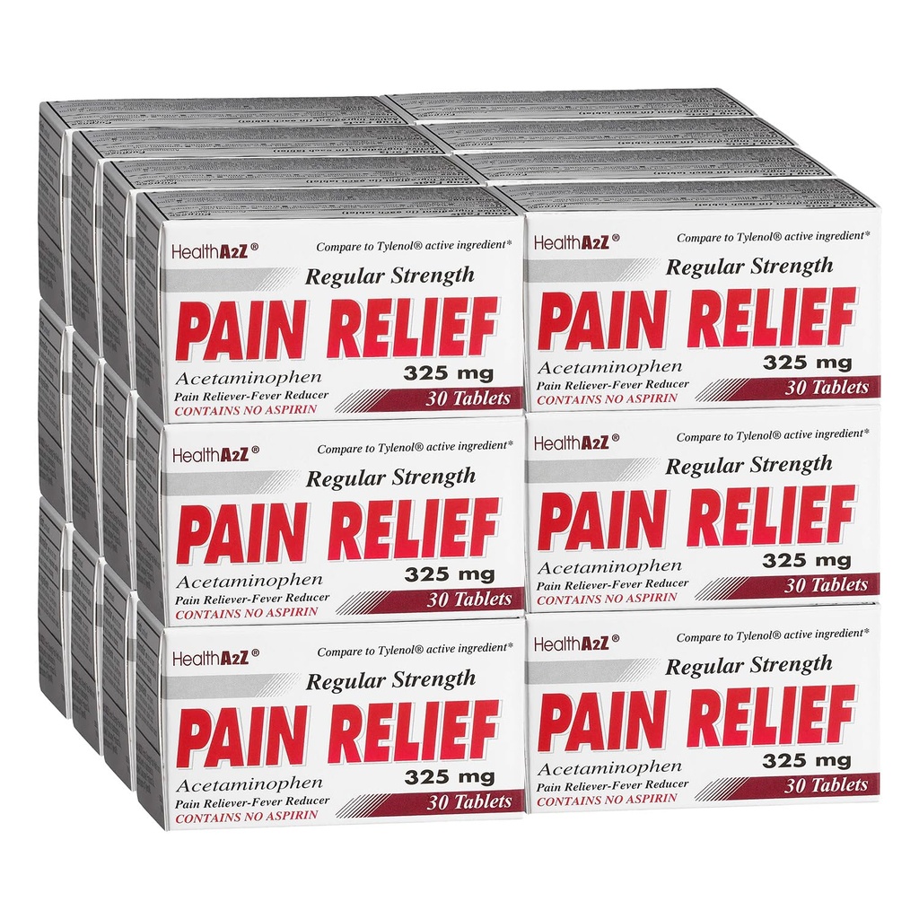 HealthA2Z® Regular Strength Pain Relief | Acetaminophen 325mg | Pain Reliever & Fever Reducer | 24 Packs of 30 Tablets Each (720 Tablets Total) | Value Pack | Contains No Aspirin