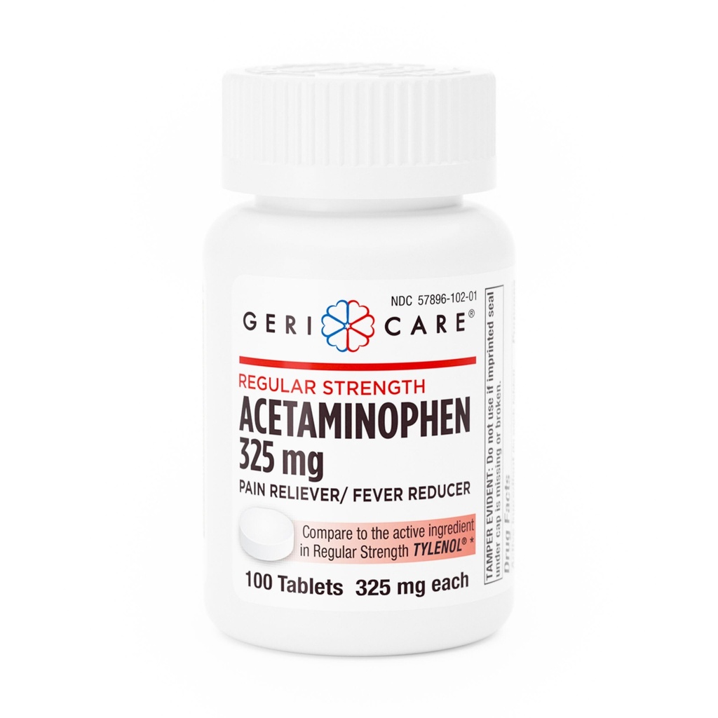 GeriCare Regular Strength Acetaminophen Pain Relief Fever Reducer Tablets, Strength 325mg Tablet | Joint, Muscle, Arthritis, Back Pain Relief 100 Count (Pack of 1)