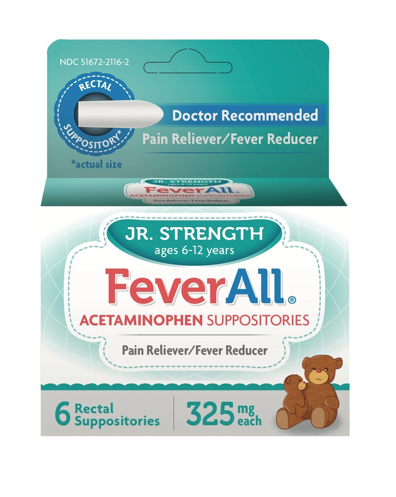 Feverall Acetaminophen Suppositories, JR, 325mg, 6 Count (4 Pack)