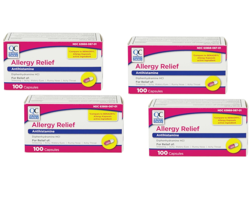 Quality Choice Allergy Relief Antihistamine Medicine 100 Capsules Each (4)