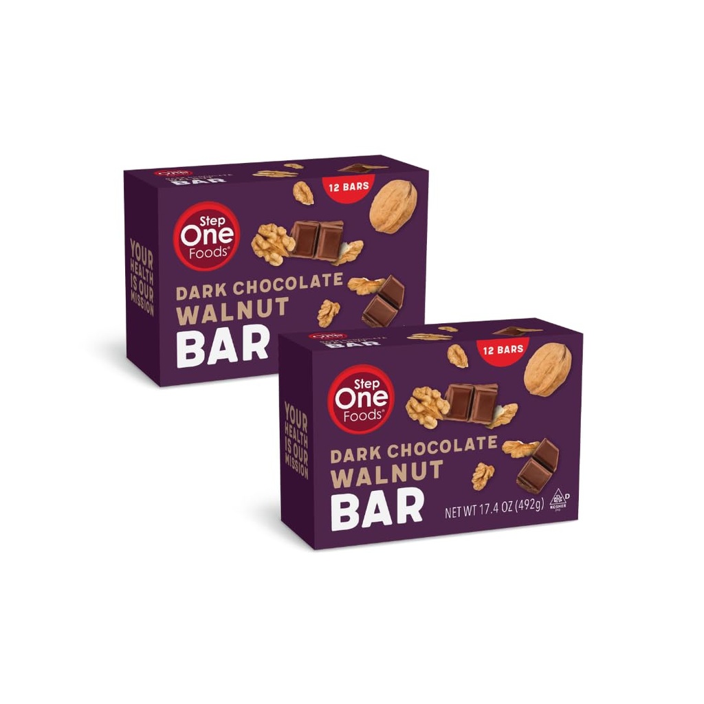 Step One Foods, Dark Chocolate Walnut Bars, Omega 3's and Dietary Fiber Gluten Free, Non-GMO, Vegan, Clinically Proven to help Lower Cholesterol (24 Pack)