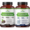 Zazzee CDP Choline and Mucuna Pruriens Supplements | Citicoline 500mg Plus Mucuna Pruriens Extract | Brain Support Bundle