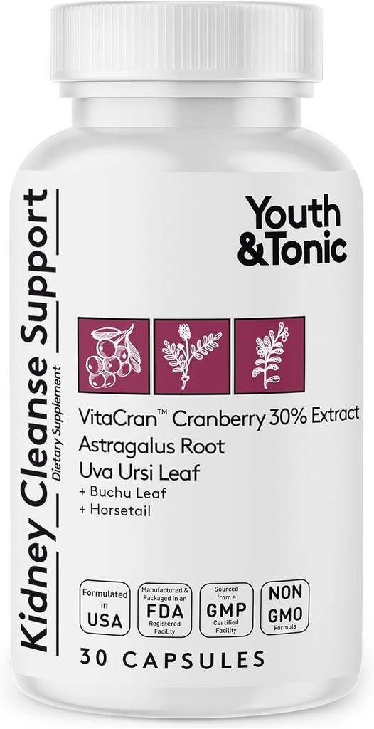 Ungdom & Tonic Nurnal Cleanse & Detox Supplement med Cranberry Extract - Støtter Urinal Tract Helse, Blader og Nyre Helse - Vegan, Ikke-GMO - 30 Vegetariske piller