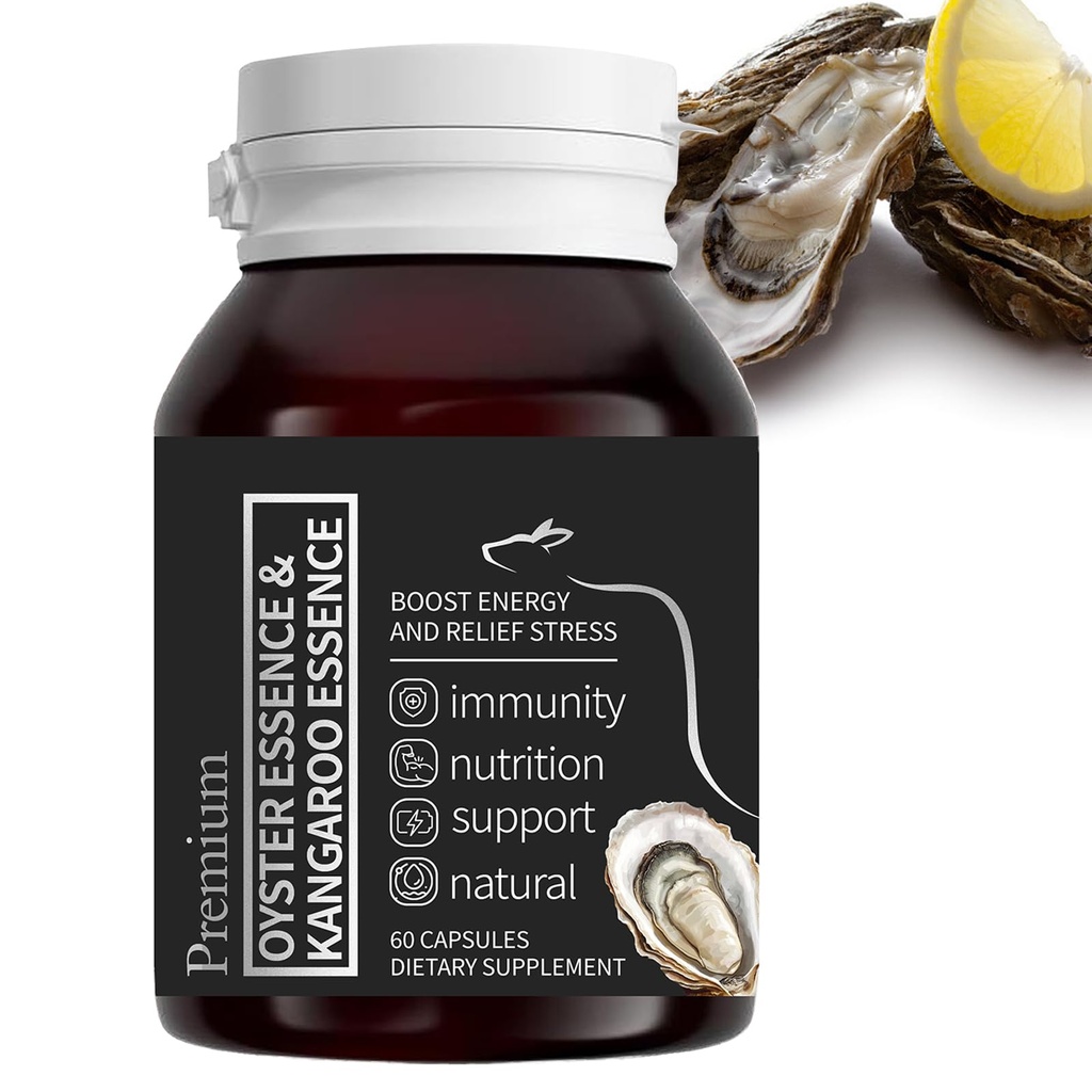 Oyster Extract for Men & Oyster Essence Kangaroo Essence, Organic Pure Oysters Extract Peptides Capsules for Men & Women, Supports Energy & Immune Boost, Zinc, 60 Capsules