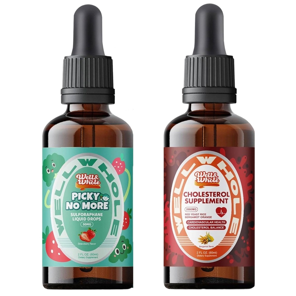 Well&Whole Sulforaphane Supplement Liquid Drops for Kids and Cholesterol Support Liquid Drops