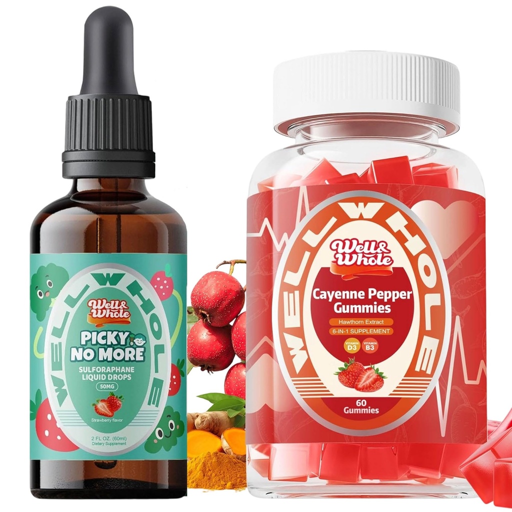 Well&Whole Sulforaphane Supplement Liquid Drops for Kids and Cayenne Pepper Extract Gummies