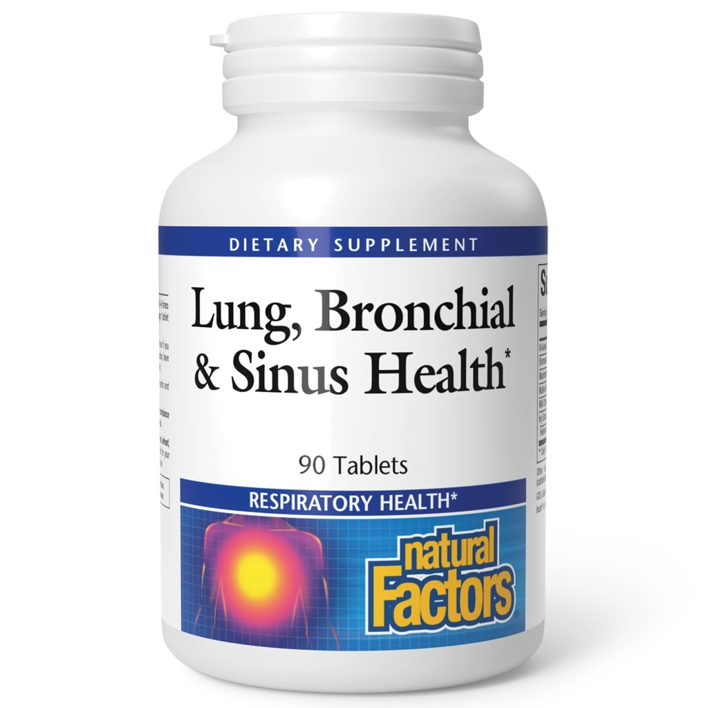 Natural Factors Lung, Bronchial & Sinus Health - Respiratory Health Supplement - Supports Lung & Sinus Health - Supports Healthy Lung Tissue & Mucus Consistency - 90 Tablets (90 Servings)