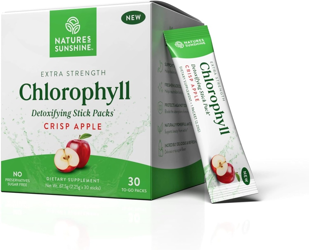 Nature's Sunshine Chlorophyl Stick Packs: Supercharge Your Detox and Boost Gut Health in Convenient, Delicious Stick Packs (Crisp Apple)