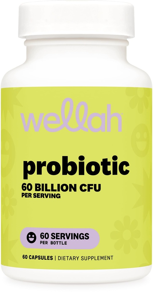 Wellah Probiotic for Women (60 Billion CFU) 60 Capsules - with Acacia Fiber, Cranberry Extract, & D-Mannose