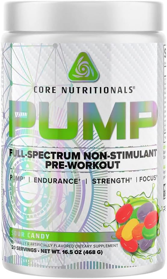 Põhiline Toitumine Pump Täispectrum Mitte-Stimulantne Pre-Workout, N03T Nitraat, Peak02, Alpha GPC, maksimaalse Pump, Tugevus ja Performance 20 Servings (Sour Candy)