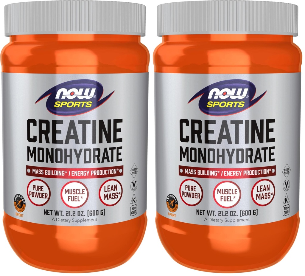 NOW Sports Nutrition, Creatine Monohydrate Powder, Mass Building*/Energy Production*, 21.2-Ounce (Pack of 2)
