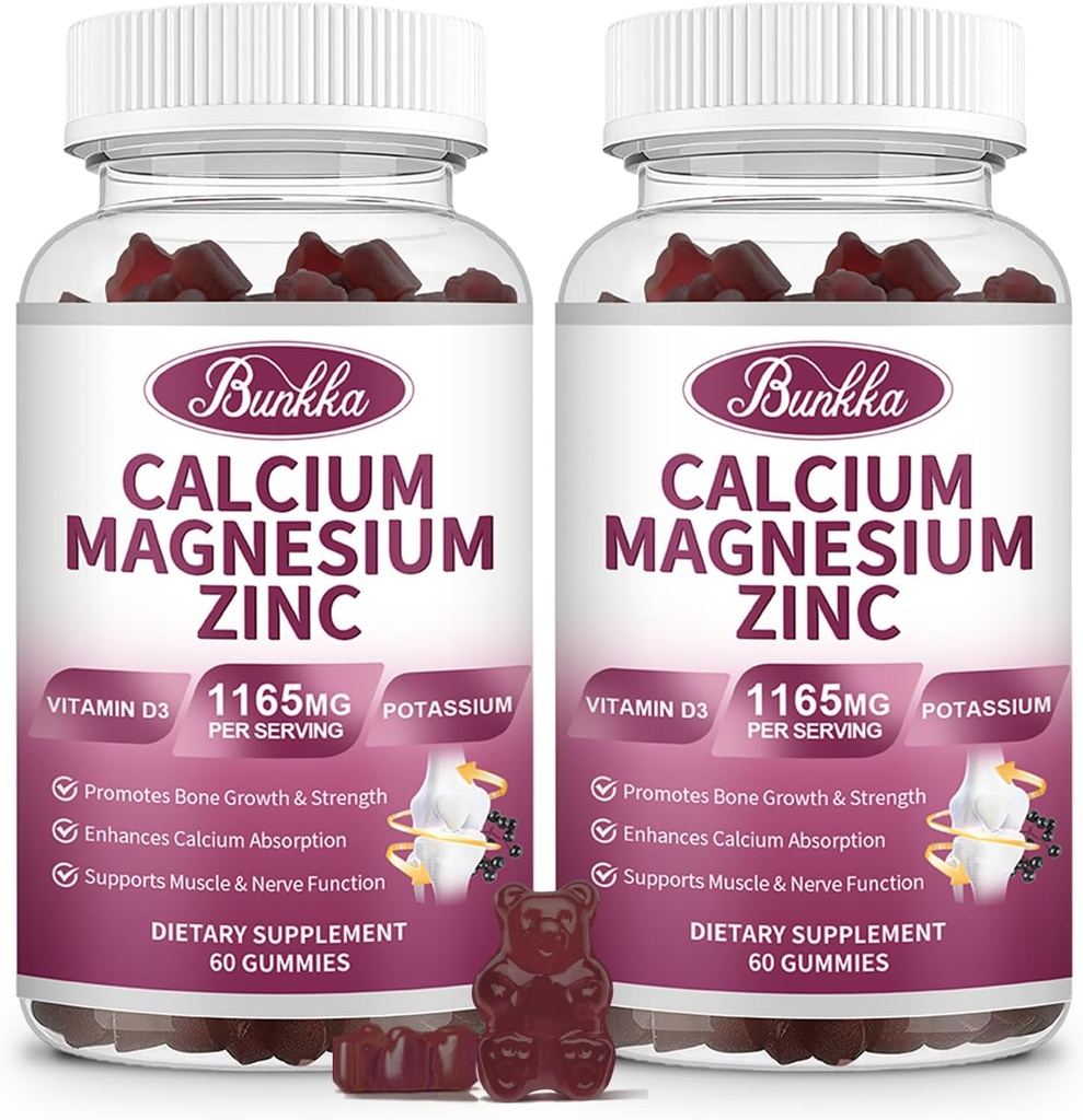 Calcium Magnesium Zin Gummies với Magnesium Glycinate 200mg, Potassium, D3, Sea Mos, Bình tĩnh Mood & Sleen Hỗ trợ trẻ em và người lớn 2 Pack