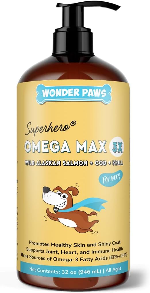 Wonder Paws Baxışlar üçün Fish Oil - Alaskan Salmon, Cod & Krill Oil - EPA DHA Fatty Acids - Daha az Shedding & Itching - Skin, Birləşmiş, Immune & Heart Health - Liquid Supplement (32 oz)