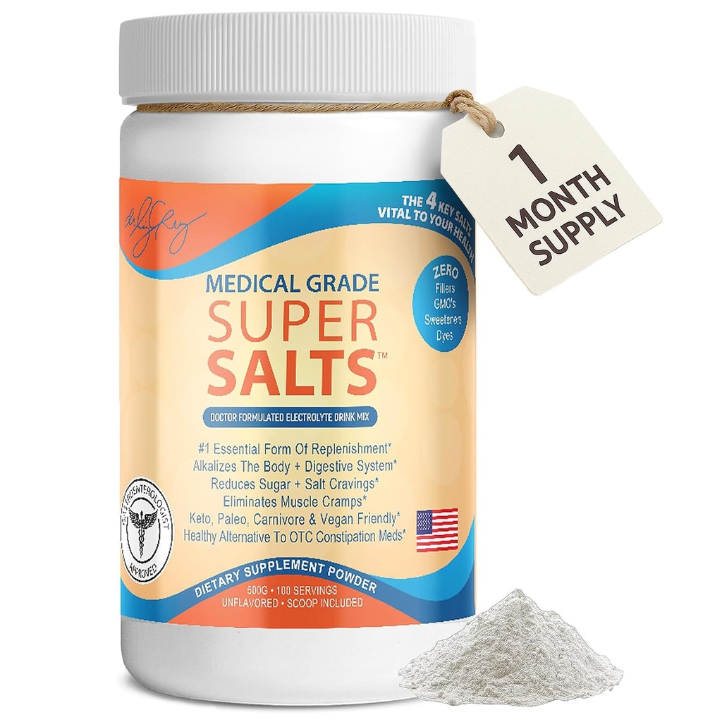 Dr. Liz Cruz Super Salts - Electrolytes, Hydrating Powder w/ Sodium, Magnesium, Calcium, Potassium, Curbs Cravings, No Sugar or Artificial Flavoring
