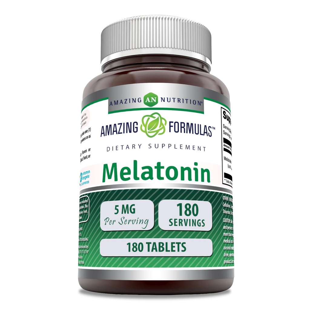 Amazing Formulas Melatonin Supplement | 5 Mg | 180 Tablets | Non-GMO | Gluten Free | Made in USA