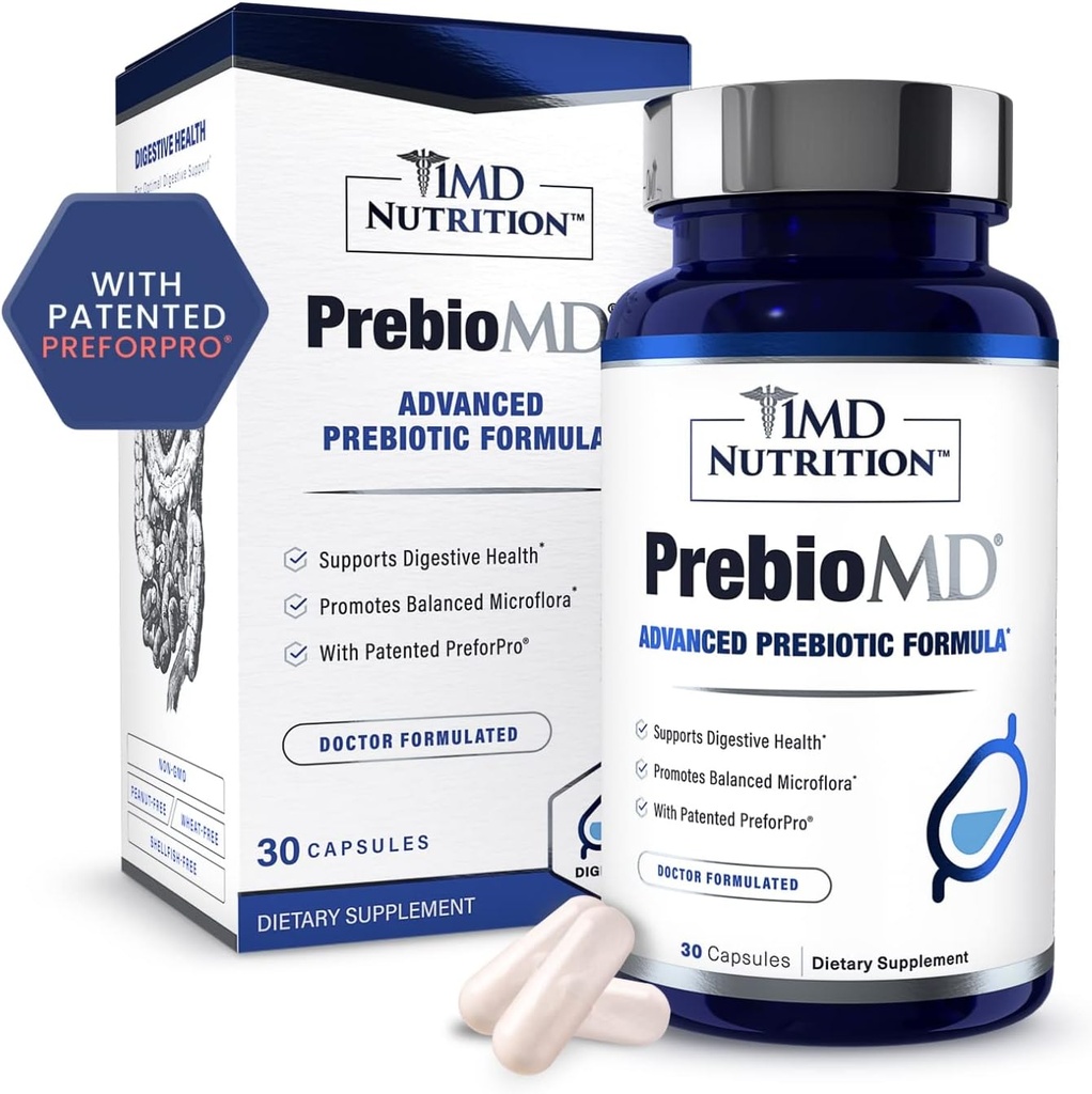 1MD Nutrition PreBioMD - Prebiótico com PreforPro® □ Suporte Digestão saudável e bactérias benéficas