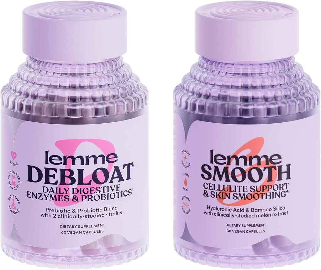 Lemme Debloat and Smooth Bundle - Prebiotyczne, Probiotyczne i Digestive Enzym Kapsułki do Bloating & Gas Relief, Redukcja Cellulit, Plump Skóra, Gładki Cellulit