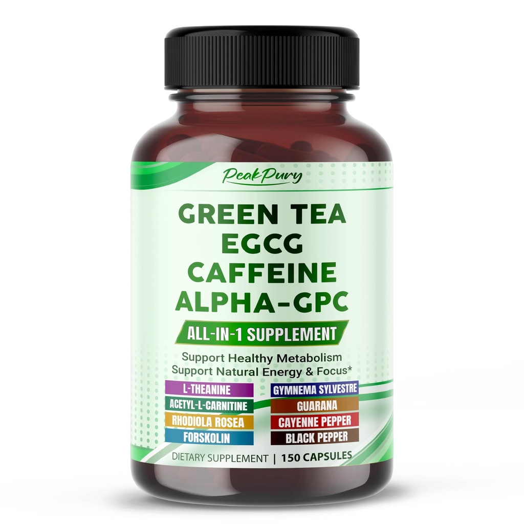 Ultra Green Tea, EGCG, Caffeine & Alpha-GPC – Natural Energy, Focus & Metabolism Support – 150 Capsules