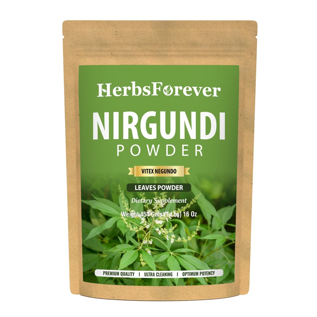 HerbsForever Nirgundi Powder Vitex Negundo Balancing Vata and Ushna Non GMO, Vegan 454 GMS