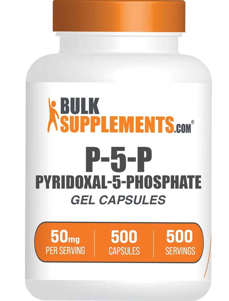 BulkSupplements.com Pyridoxal 5 Phosphate Capsules - P5P Supplement, Vitamin B6 Supplement - Essential & Gluten Free, 1 Capsule per Serving, 50mg Serving, 500 Count (Pack of 1)