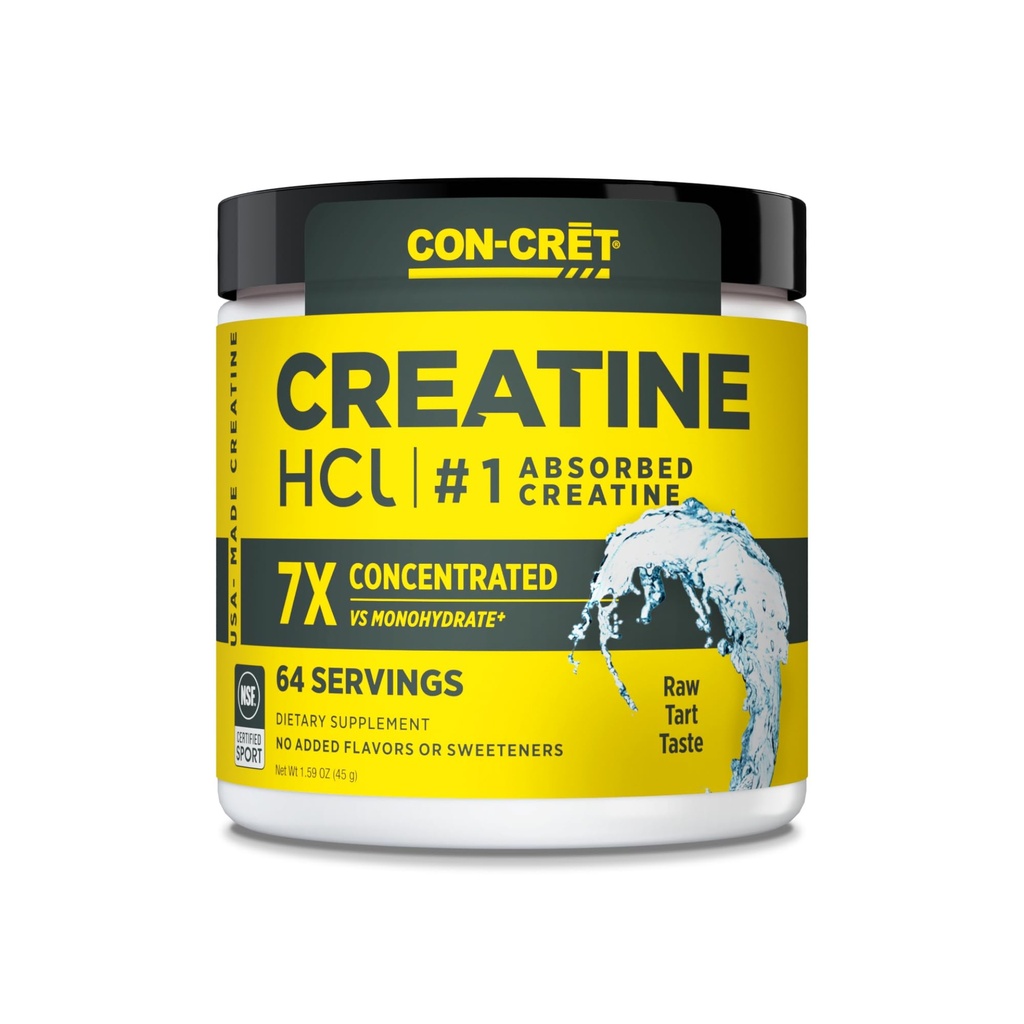 CON-CRET Creatine HCl Powder | Muscle, Cognitive, Cellular Energy Support | No Bloating or Cramps | USA Made & NSF Certified | Unflavored (64 Serving)