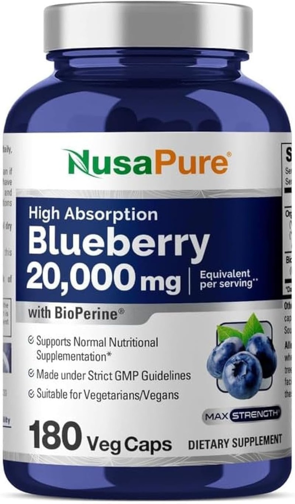 НусаPure Blueberry Концентрат 20,000mg - 180 Веггі Порошкові ковпачки (Вихід 30:1, 100% Вегетаріанська, Не-GMO)