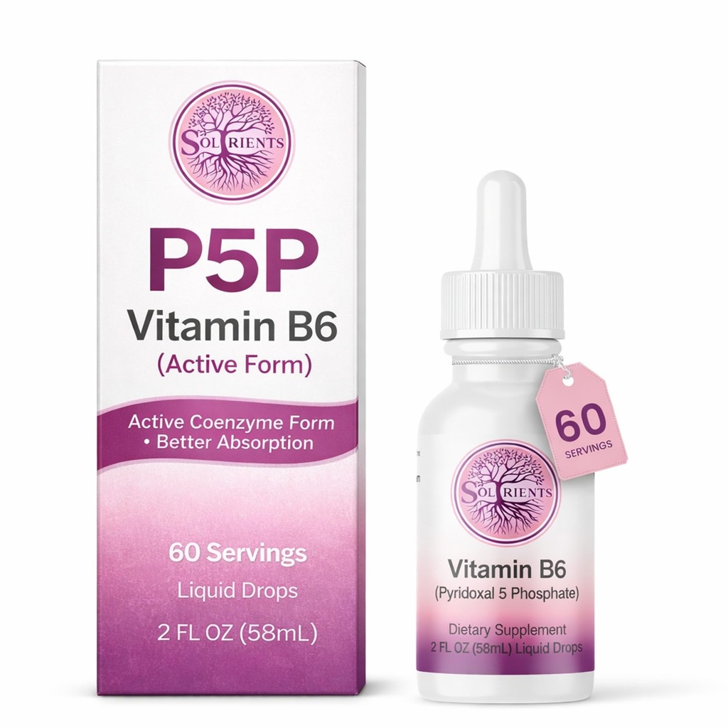 P5P Vitamin B6 Liquid Drops (Pyridoxal 5 Phosphate) – Active Form B6 Supplement – 60 Servings (2 Month Supply) – 2 Fl Oz (58mL)