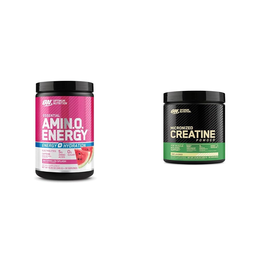 Optimum Nutrtion Bundle: Amino Energy Powder Plus Hydration, with BCAA, Electrolytes, and Caffeine, Watermelon Splash, 30 Servings + Micronized Creatine Monohydrate Powder, Unflavored, 60 Servings
